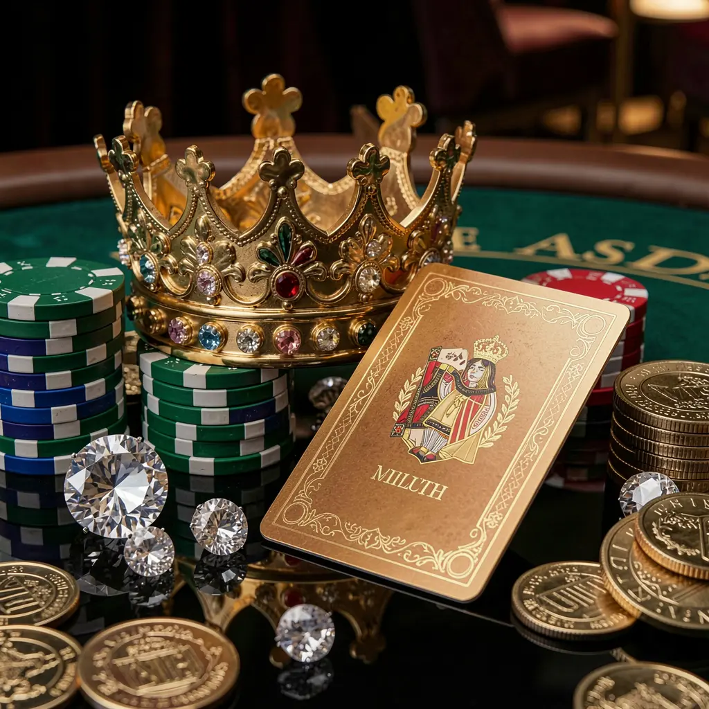 RUN777 VIP casino bonus concept featuring a golden crown, luxury membership card, poker chips, diamonds, and coins arranged on a glossy black table in an elegant premium style