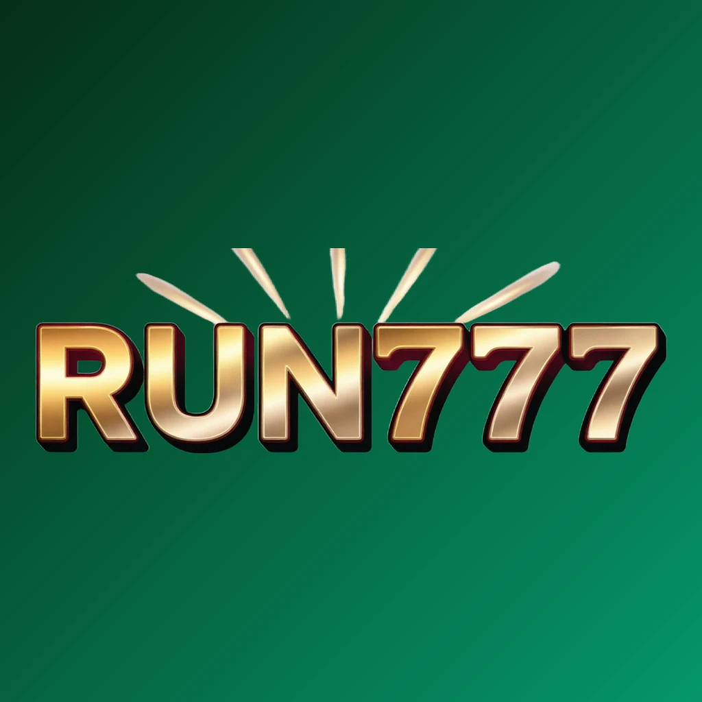 Luxury casino logo for RUN777 featuring rich gold gradient text with red and black accents, elegant lights, and a high-end entertainment style on a transparent background, designed as a wide horizontal rectangular wordmark for a website header